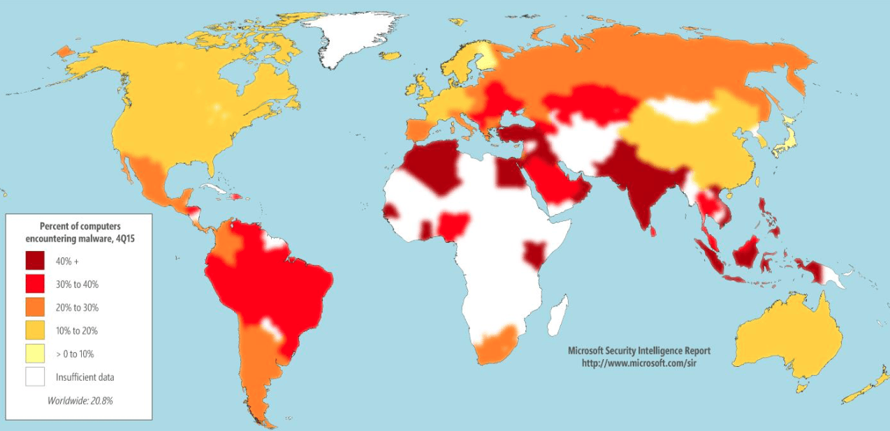 % of Malware Infections Worldwide in 4Q2015. Courtesy of Microsoft.